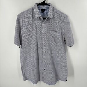 Good Man Brand Short Sleeve Button Down‎ Shirt Mens Geometric Print Blue White M